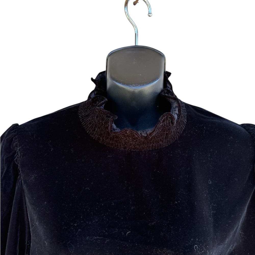 Zara Black Long Sleeve velvet mini Dress Sz XL mock neck ruffle sleeve preloved - Picture 8 of 10